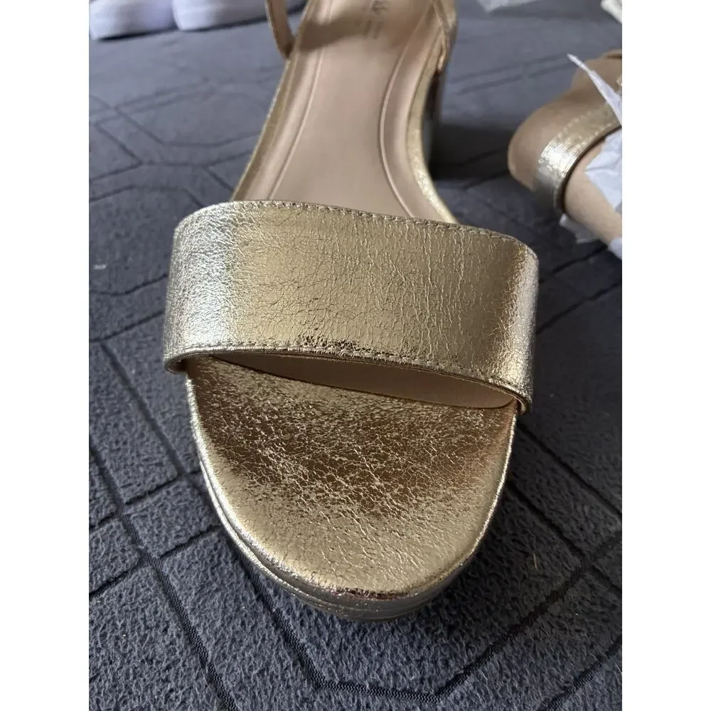 LifeStride Gold Metallic Strappy Sandals Ankle Strap Buckle Closure Size 11W